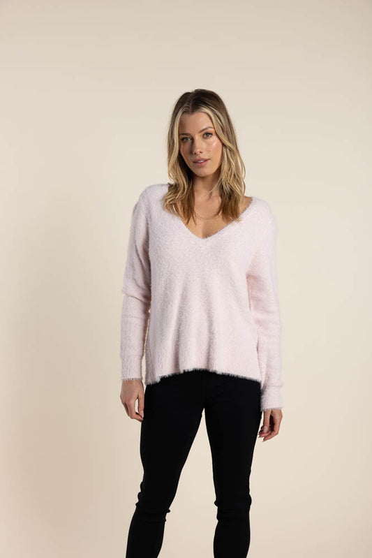 Pale pink v neckline sweater supersoft flufy knit